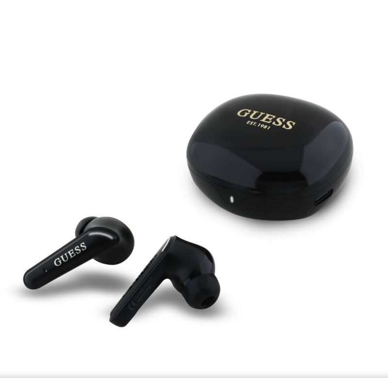 Guess Glossy Classic Logo TWS bezdrátová sluchátka černá