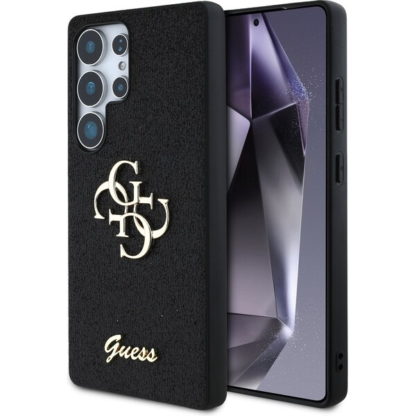 Guess PU Fixed Glitter 4G Metal Logo kryt Samsung Galaxy S25 Ultra černý