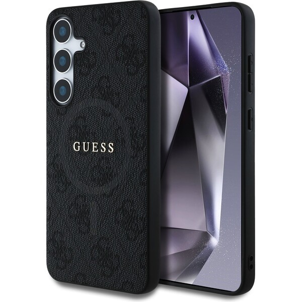 Guess PU Leather 4G Colored Ring MagSafe kryt Samsung Galaxy S25+ černý