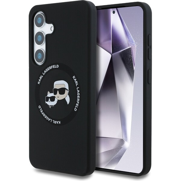 Karl Lagerfeld Liquid Silicone K&CH Heads MagSafe kryt Samsung Galaxy S25 černý
