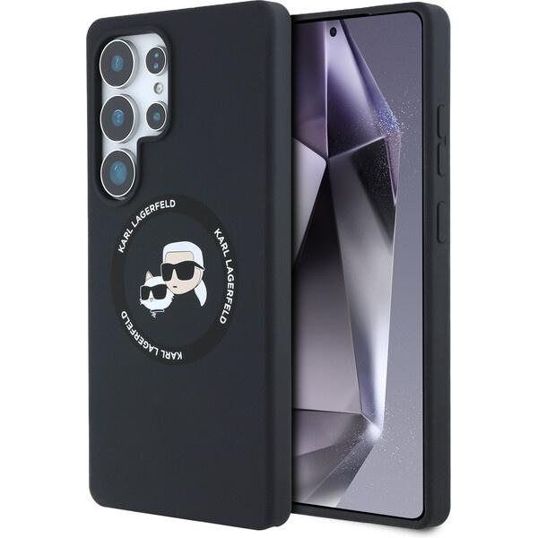 Karl Lagerfeld Liquid Silicone K&CH Heads MagSafe kryt Samsung Galaxy S25 Ultra černý