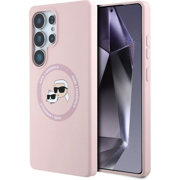 Karl Lagerfeld Liquid Silicone K&CH Heads MagSafe kryt Samsung Galaxy S25 Ultra růžový