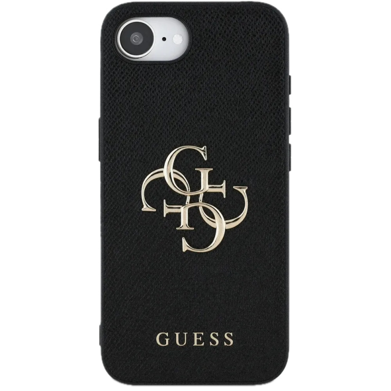 Guess PU Grained 4G Metal Logo kryt iPhone 16e černý