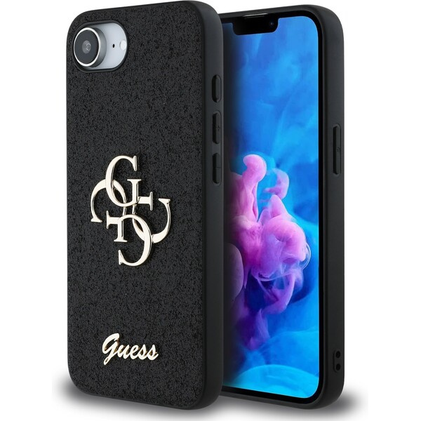 Guess PU Fixed Glitter 4G Metal Logo kryt iPhone 16e černý