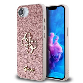 Guess PU Fixed Glitter 4G Metal Logo kryt iPhone 16e růžový