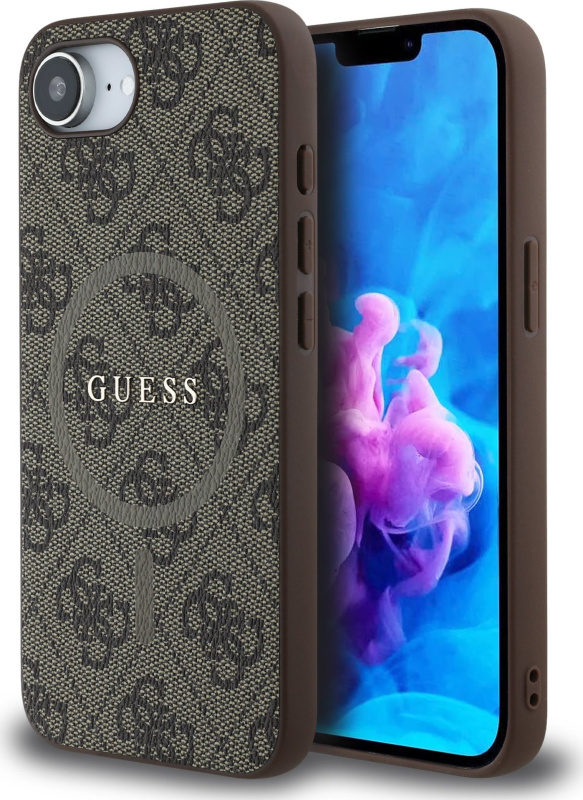 Guess PU Leather 4G Colored Ring MagSafe kryt iPhone 16e hnědý