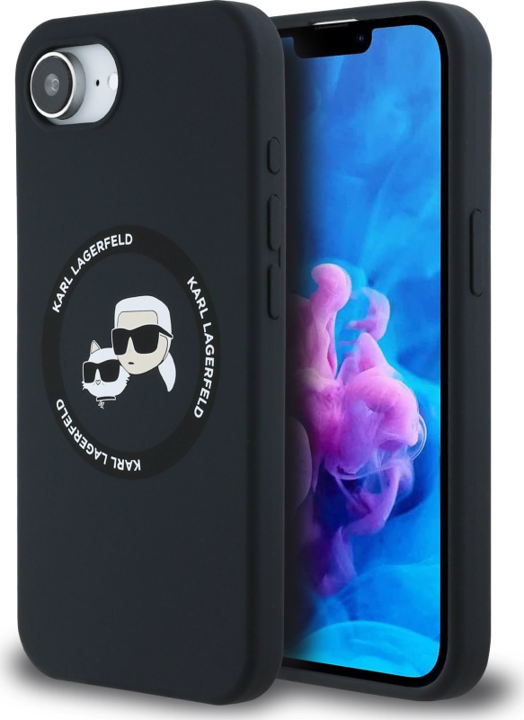 Karl Lagerfeld Liquid Silicone K&CH Heads MagSafe kryt iPhone 16e černý