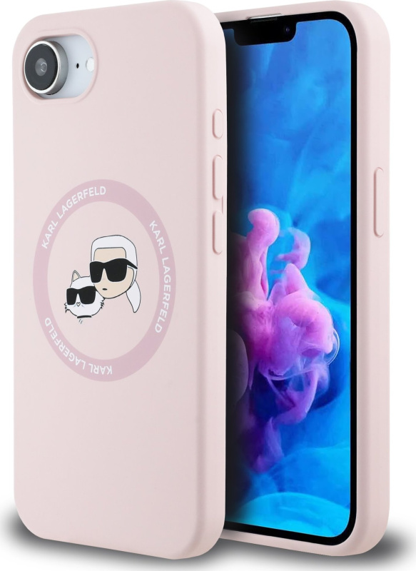 Karl Lagerfeld Liquid Silicone K&CH Heads MagSafe kryt iPhone 16e růžový