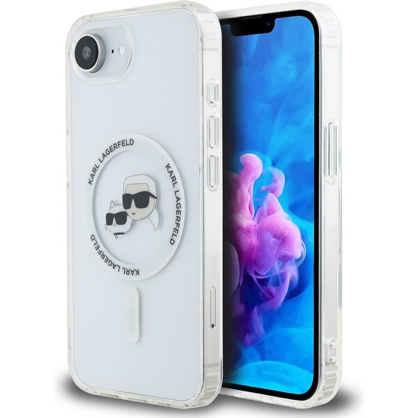 Karl Lagerfeld IML K&CH Heads Metal Frame MagSafe kryt iPhone 16e čirý