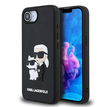 Karl Lagerfeld 3D Rubber Karl and Choupette kryt iPhone 16e černý