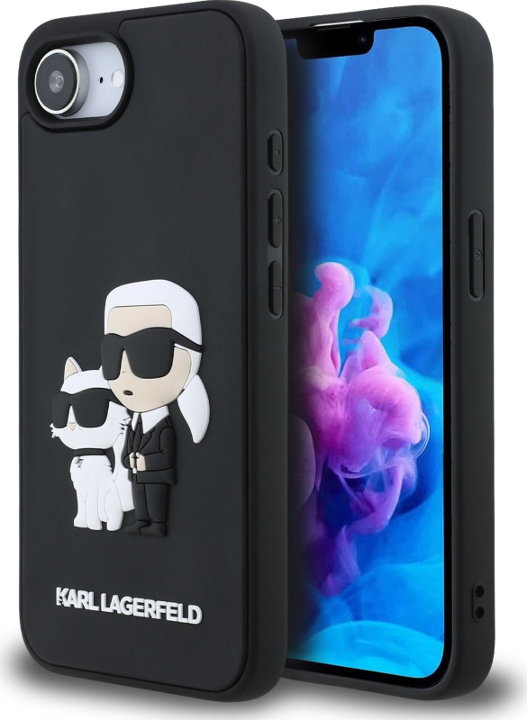 Karl Lagerfeld 3D Rubber Karl and Choupette kryt iPhone 16e černý