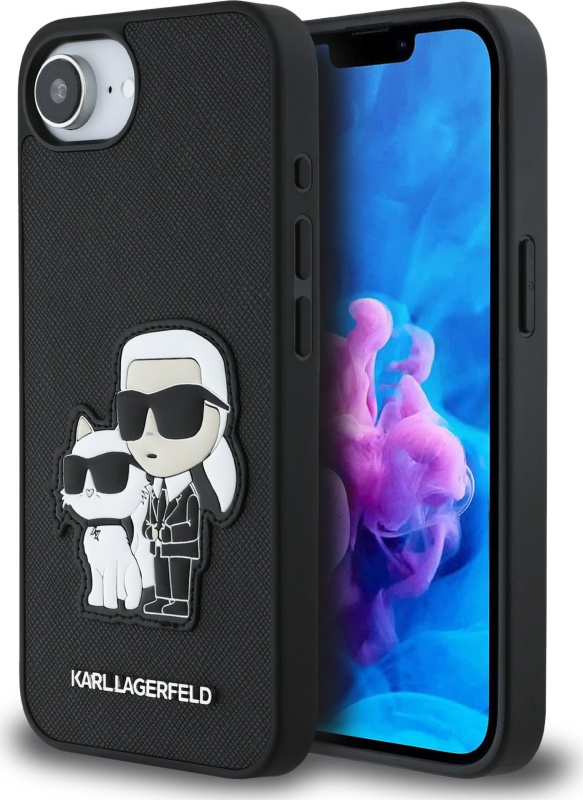 Karl Lagerfeld PU Saffiano Karl and Choupette kryt iPhone 16e černý