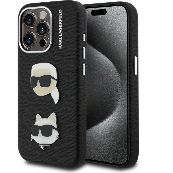Karl Lagerfeld Grained PU K&CH Heads kryt iPhone 15 Pro Max černý