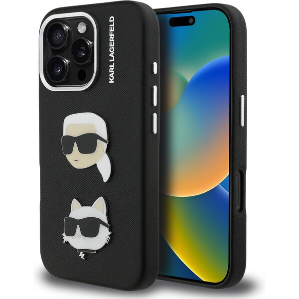 Karl Lagerfeld Grained PU K&CH Heads kryt iPhone 16 Pro Max černý