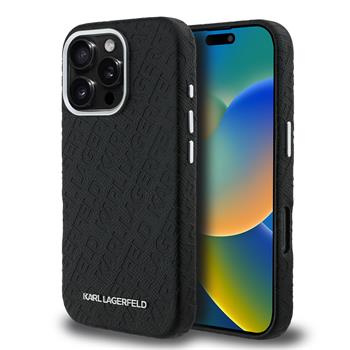 Karl Lagerfeld Grained PU Repeated Logo MagSafe kryt iPhone 16 Pro černý