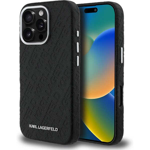 Karl Lagerfeld Grained PU Repeated Logo MagSafe kryt iPhone 16 Pro Max černý