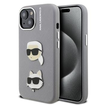Karl Lagerfeld Grained PU K&CH Heads kryt iPhone 15 šedý