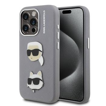 Karl Lagerfeld Grained PU K&CH Heads kryt iPhone 15 Pro šedý