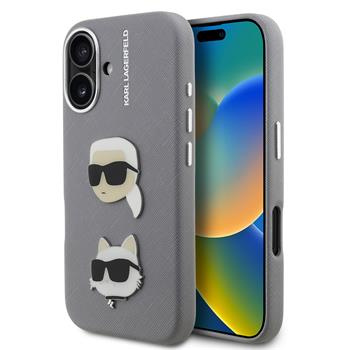 Karl Lagerfeld Grained PU K&CH Heads kryt iPhone 16 šedý