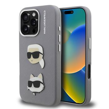 Karl Lagerfeld Grained PU K&CH Heads kryt iPhone 16 Pro Max šedý