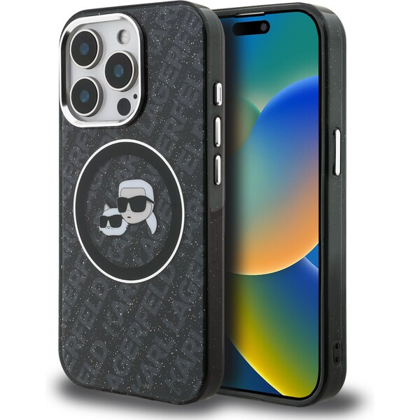 Karl Lagerfeld IML K&CH Heads Repeated Logo MagSafe kryt iPhone 15 Pro Max černý