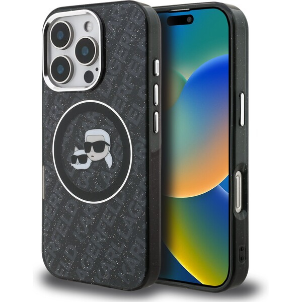 Karl Lagerfeld IML K&CH Heads Repeated Logo MagSafe kryt iPhone 16 Pro Max černý