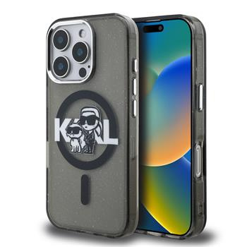 Karl Lagerfeld IML Glitter Karl and Choupette Sketch MagSafe kryt iPhone 16 Pro Max černý