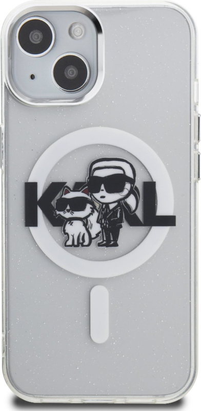 Karl Lagerfeld IML Glitter Karl and Choupette Sketch MagSafe kryt iPhone 15 čirý