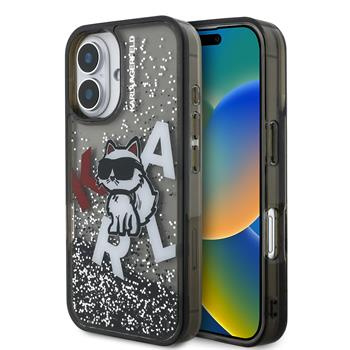 Karl Lagerfeld Liquid Glitter Scattered Choupette kryt iPhone 16 černý
