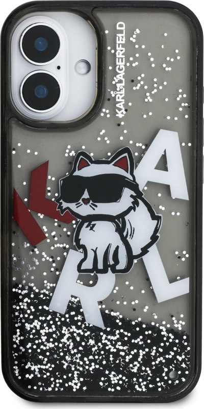 Karl Lagerfeld Liquid Glitter Scattered Choupette kryt iPhone 16 černý