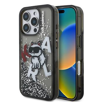 Karl Lagerfeld Liquid Glitter Scattered Choupette kryt iPhone 16 Pro Max černý