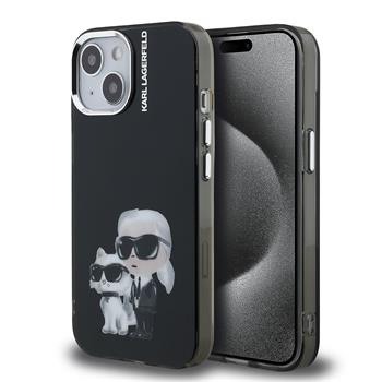 Karl Lagerfeld IML Aquarelle Karl and Choupette kryt iPhone 15 černý
