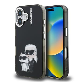 Karl Lagerfeld IML Aquarelle Karl and Choupette kryt iPhone 16 černý