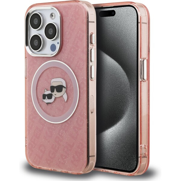 Karl Lagerfeld IML K&CH Heads Repeated Logo MagSafe kryt iPhone 15 Pro růžový