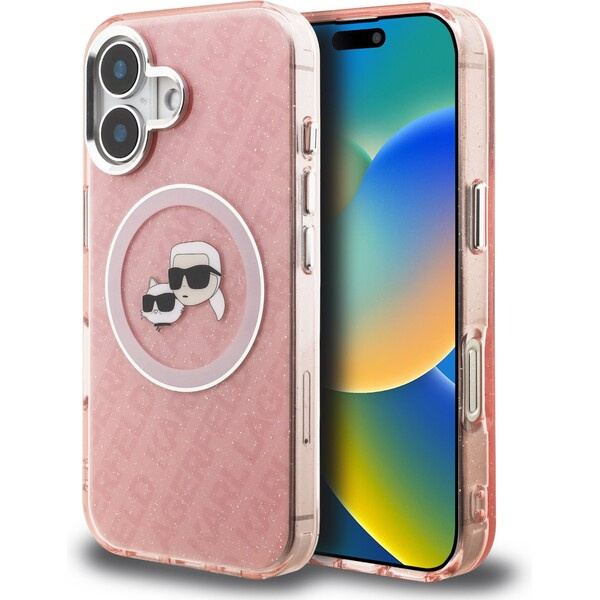 Karl Lagerfeld IML K&CH Heads Repeated Logo MagSafe kryt iPhone 16 růžový