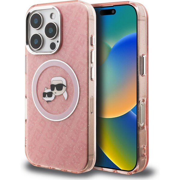 Karl Lagerfeld IML K&CH Heads Repeated Logo MagSafe kryt iPhone 16 Pro růžový