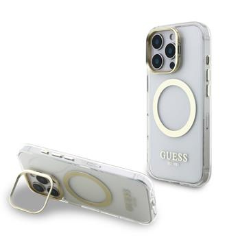 Guess IML Gold Outline Stand Camera Frame MagSafe kryt iPhone 16 Pro Max čirý