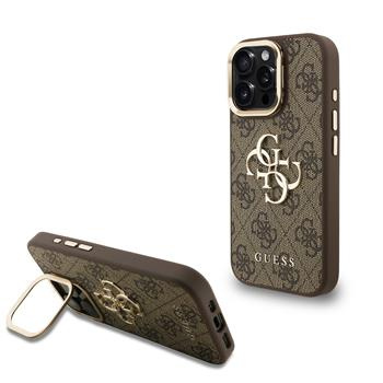 Guess PU 4G Metal Logo Stand Camera Frame kryt iPhone 15 Pro hnědý