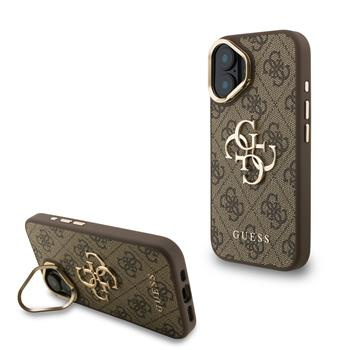 Guess PU 4G Metal Logo Stand Camera Frame kryt iPhone 16 hnědý