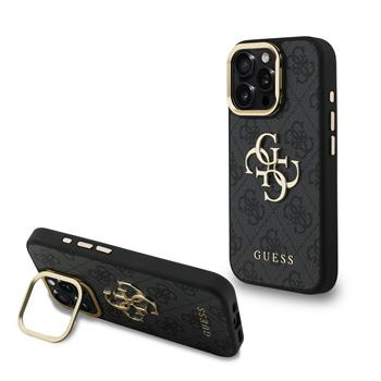 Guess PU 4G Metal Logo Stand Camera Frame kryt iPhone 15 Pro Max černý