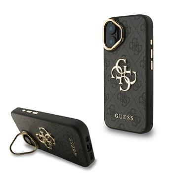 Guess PU 4G Metal Logo Stand Camera Frame kryt iPhone 16 černý