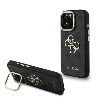 Guess PU 4G Metal Logo Stand Camera Frame kryt iPhone 16 Pro černý
