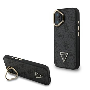 Guess PU 4G Strass Triangle Logo Stand Camera Frame MagSafe kryt iPhone 16 černý