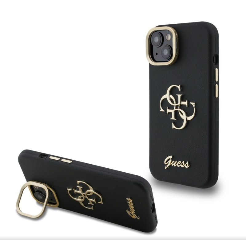 Guess PU Grained 4G Logo Stand Camera Frame kryt iPhone 13 černý
