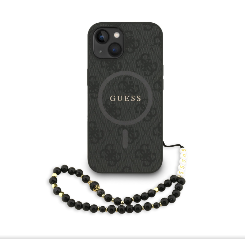 Guess PU Leather 4G Colored Ring Strap MagSafe kryt iPhone 13 černý