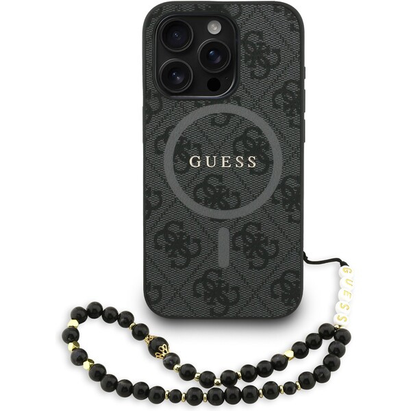 Guess PU Leather 4G Colored Ring Strap MagSafe kryt iPhone 15 Pro černý