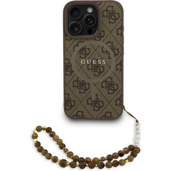 Guess PU Leather 4G Colored Ring Strap MagSafe kryt iPhone 16 Pro Max hnědý