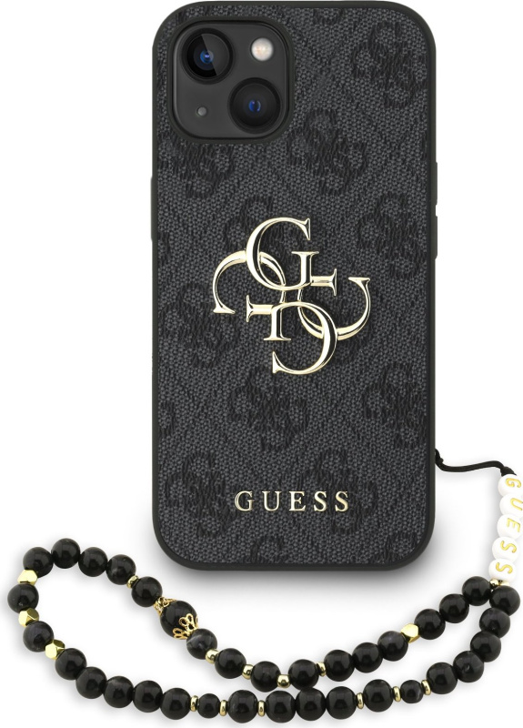 Guess PU 4G Metal Logo Strap kryt iPhone 15 černý