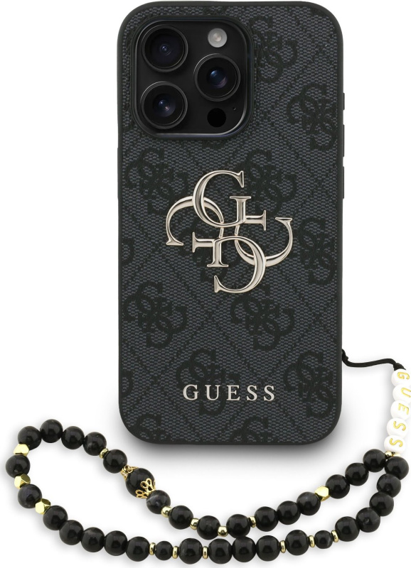 Guess PU 4G Metal Logo Strap kryt iPhone 15 Pro Max černý