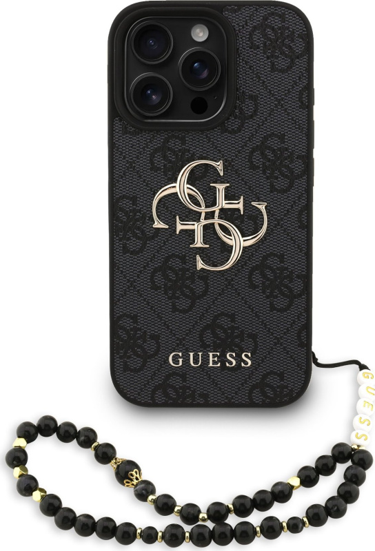 Guess PU 4G Metal Logo Strap kryt iPhone 16 Pro černý